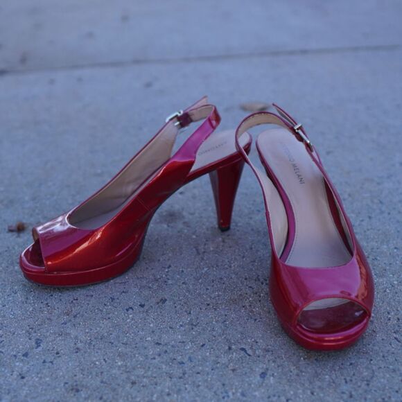 Antonio Melani Haleen Red Patent Slingback Peep Toe Platform Dress Heels 9.5 - Picture 1 of 8